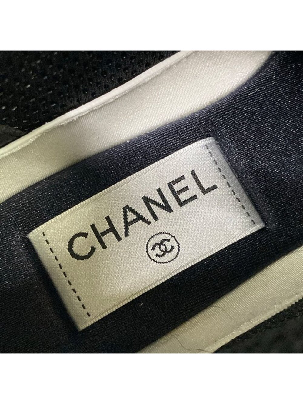 Chanel Sneakers 36.5 White Ivory Black CC Logo Cotton Leather - Picture 9 of 13